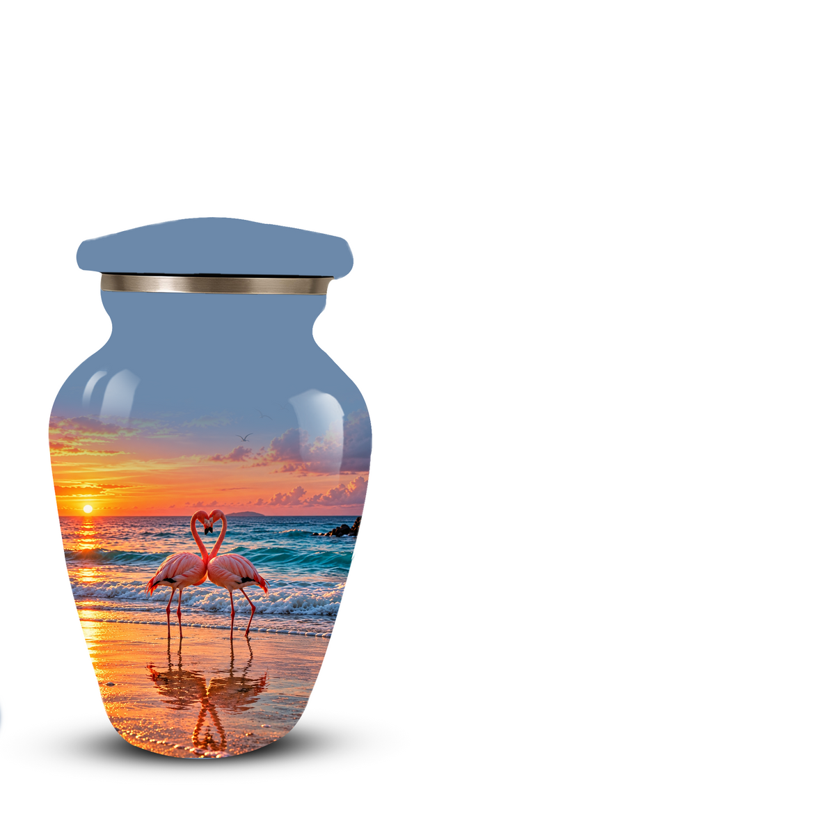 Flamingo Cremation Urn for Ashes, Romantic Beach Sunset Design, Custom Urn for Loved Ones