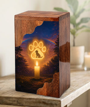 Personalized Dog Urn for Ashes, Rainbow Bridge Wooden Cremation Urn