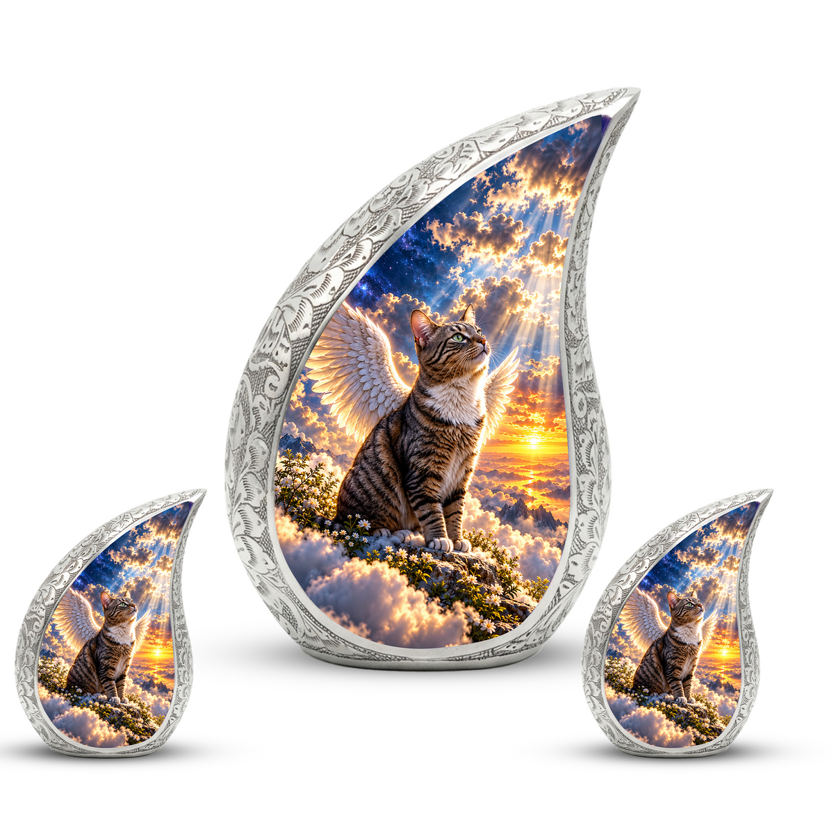 Angel Cat Cremation Urn for Ashes, Winged Cat Memorial Urn, Adult Aluminum Urn