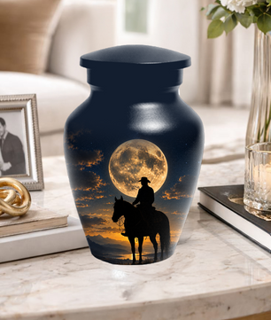 Cowboy Cremation Urn for Dad, Western Horse Memorial Urn for Ashes