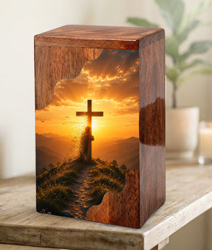 Christian Cross Wooden Cremation Urn – Personalized Memorial Urn for Human Ashes