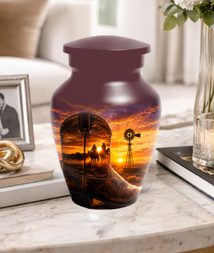 Cowboy Cremation Urn for Dad, Western Boot Memorial keepsake Urns for Ashes
