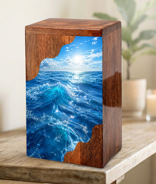 Ocean Wave Wooden Cremation Urn – Wooden Urn for Human Ashes