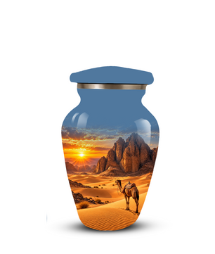 Adult Cremation Urn for Ashes, Personalized Desert Camel Aluminum Urn, Sunset Mountain Memorial Urn