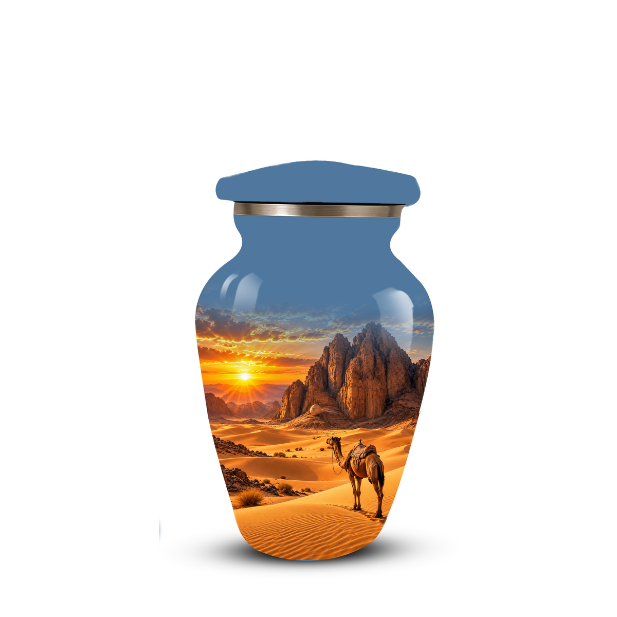 Adult Cremation Urn for Ashes, Personalized Desert Camel Aluminum Urn, Sunset Mountain Memorial Urn