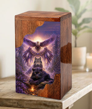 Wildlife Wooden Cremation Urn for Human Ashes | Eagle Wolf Panther Memorial Urn