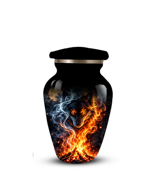 Personalized Adult Cremation Urn for Ashes, Fiery Wolf Memorial Urn, Black Wolf Cremation Urn