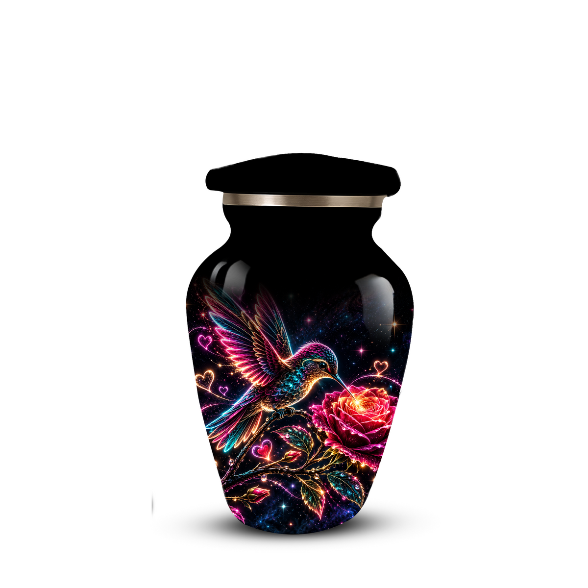 Hummingbird and Rose Cremation Urn for Adult Ashes – Personalized Aluminum Memorial Urn