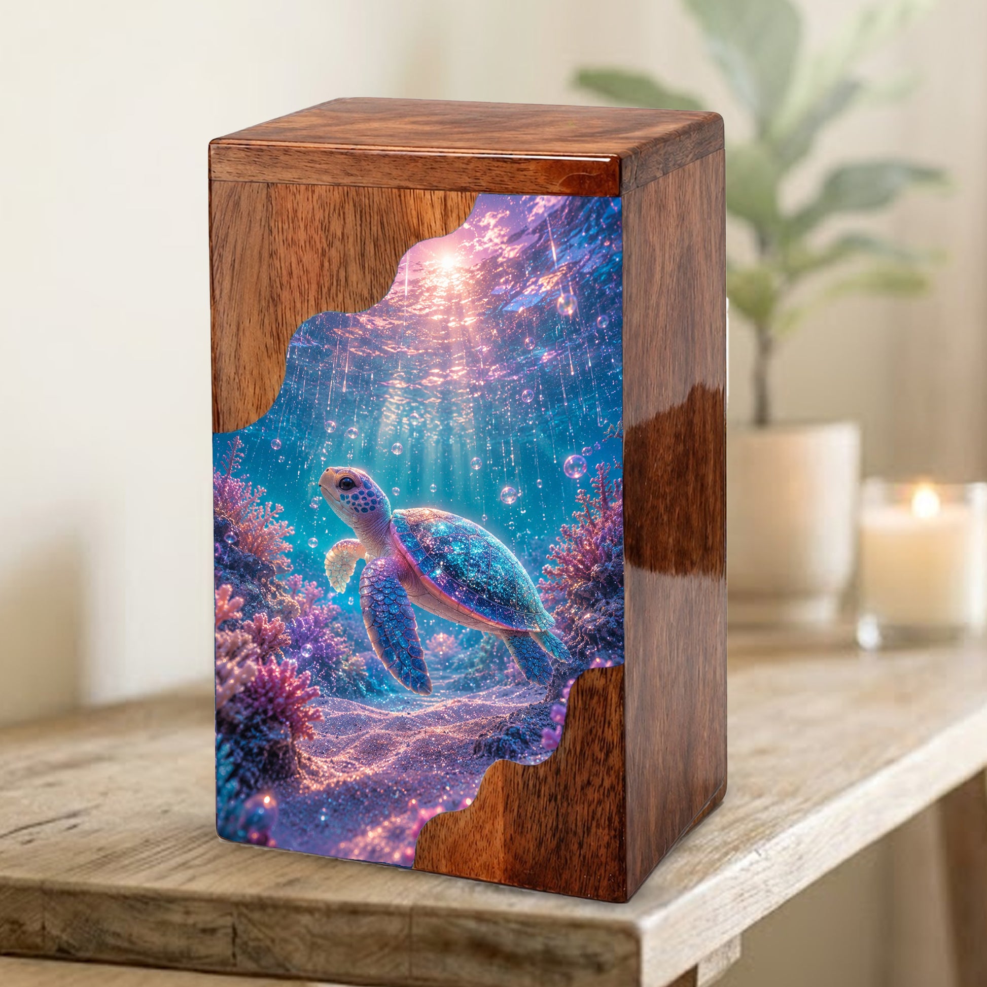 Sea Turtle Wooden Cremation Urn – Wooden Urn for Human Ashes