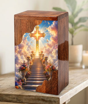 Christian Cross Wooden Cremation Urn – Wooden Urn for Human Ashes