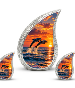 Dolphin Cremation Urn for Ashes, Ocean Memorial Urn, Dolphin Adult Urn, Beach Sunset Cremation Urn