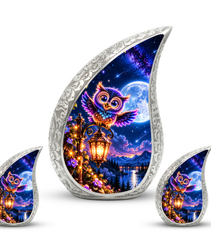 Owl Urn for Ashes, Colorful Owl Cremation Urn with Moon
