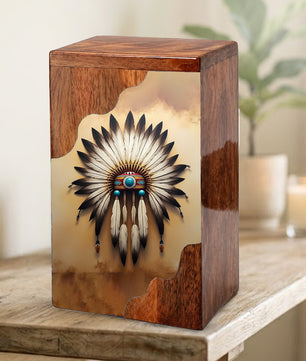 Wooden Cremation Urn – Feather Memorial Design | Custom Wooden Urn for Human Ashes