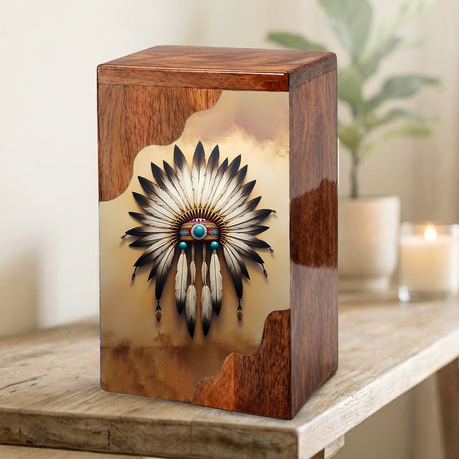 Wooden Cremation Urn – Feather Memorial Design | Custom Wooden Urn for Human Ashes