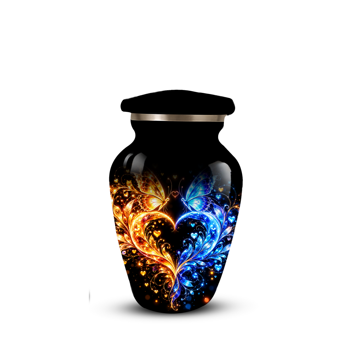 Butterfly Cremation Urn for Adult Ashes, Blue and Gold Butterflies Memorial Urn