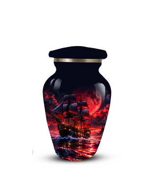 Personalized Adult Cremation Urn for Ashes, Custom Pirate Ship Red Moon Memorial Urn, Nautical Cremation Urn