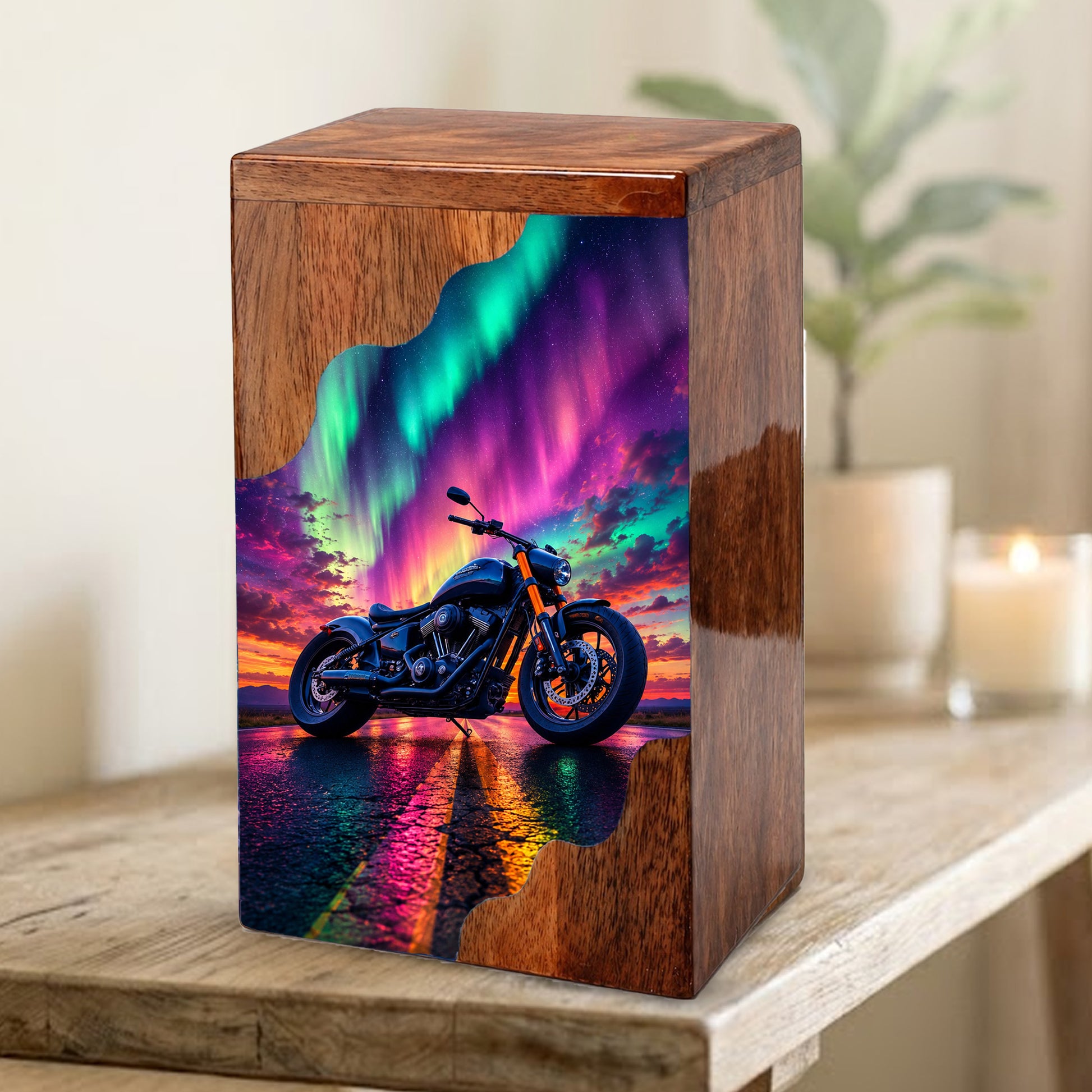Motorcycle Wooden Cremation Urn – Wooden Urn for Human Ashes