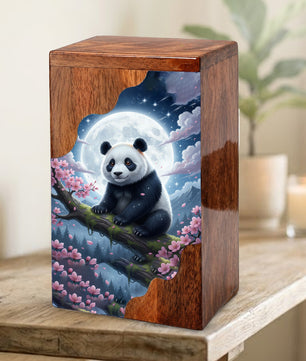 Wooden Cremation Urn – Moonlit Panda Memorial Urn | Custom Memorial Urn for Mom, Dad & Loved Ones