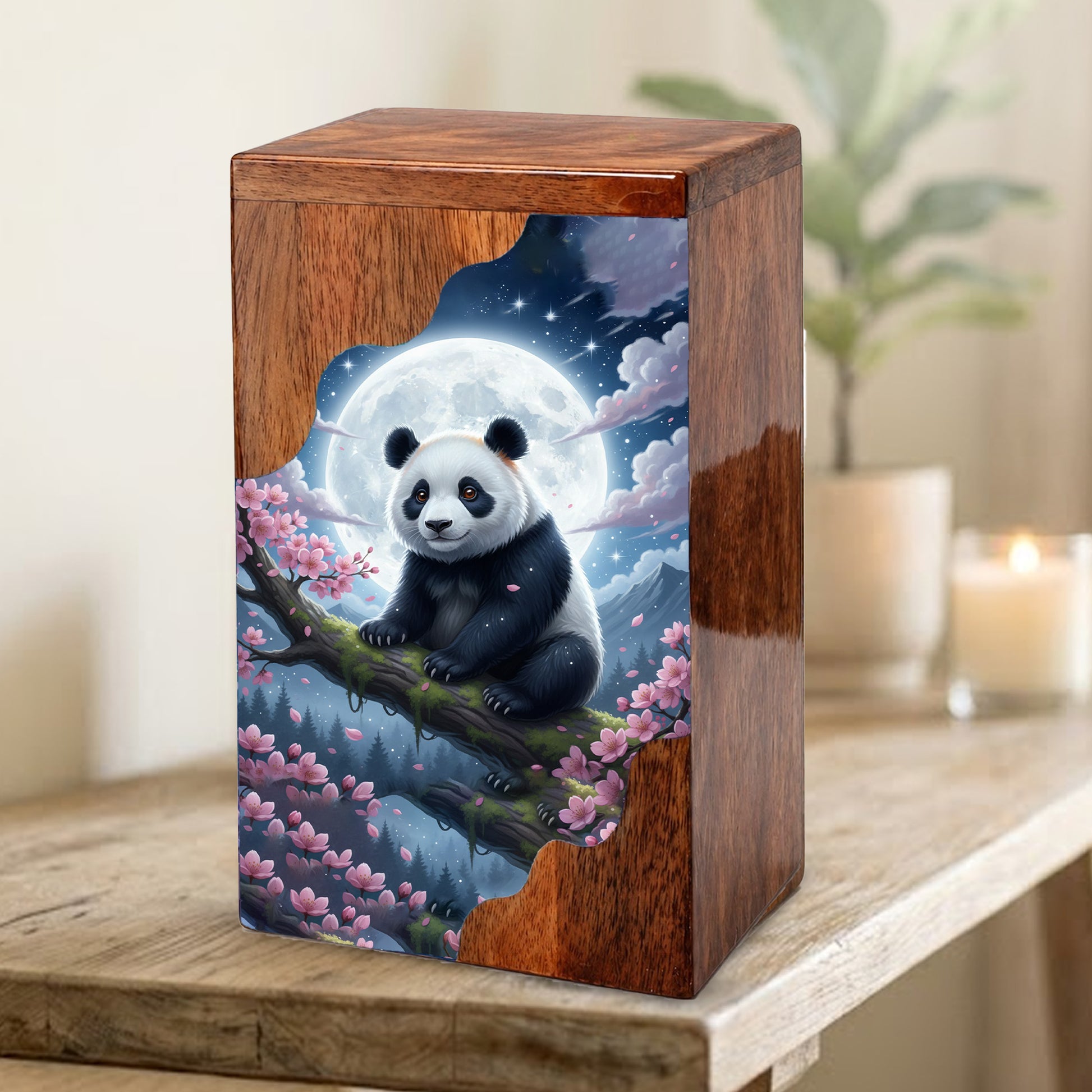 Wooden Cremation Urn – Moonlit Panda Memorial Urn | Custom Memorial Urn for Mom, Dad & Loved Ones