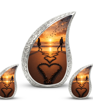 Beach Sunset Cremation Urn for Human Ashes | Heart-Shaped Ocean Memorial Urn & Beach Themed Keepsake Urn