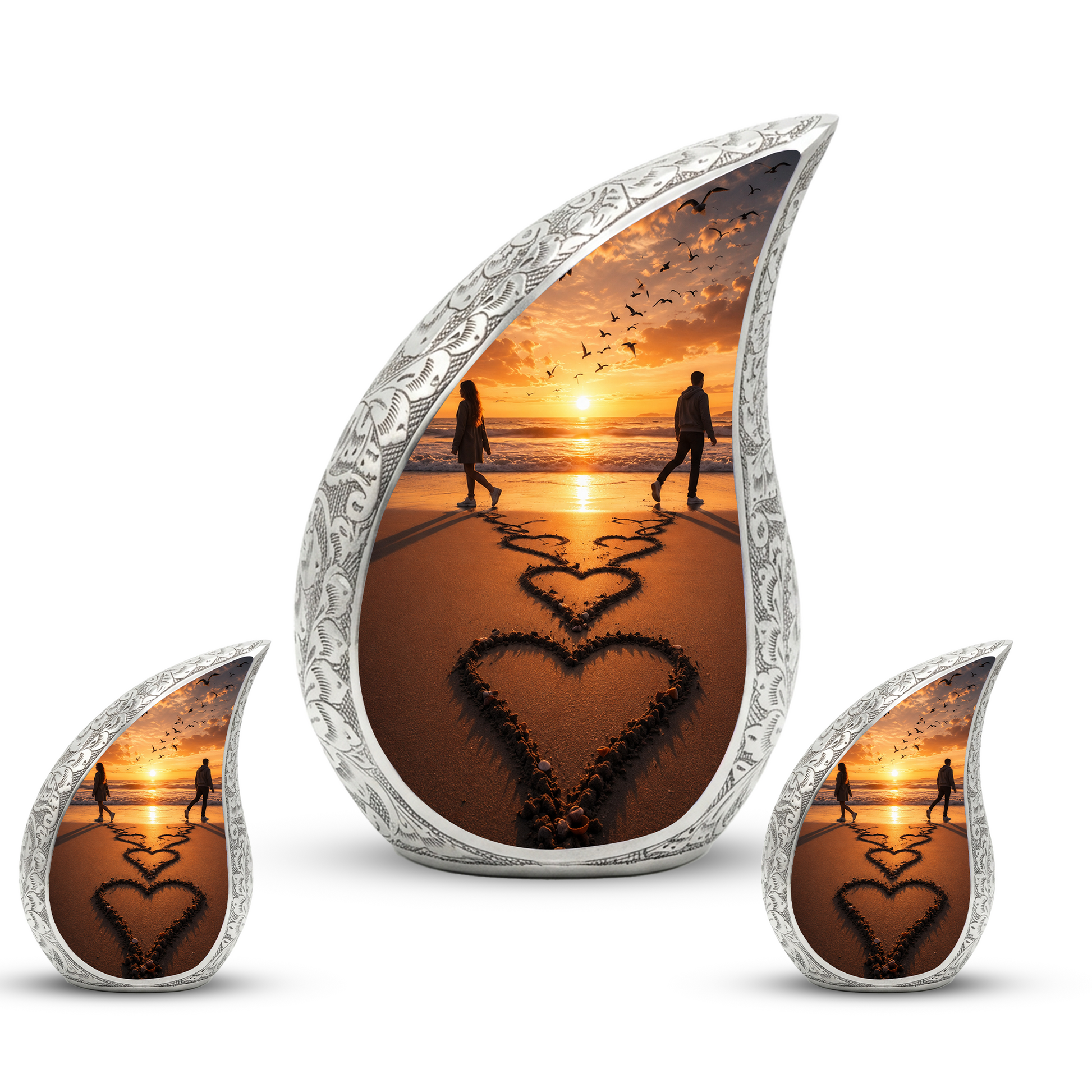Beach Sunset Cremation Urn for Human Ashes | Heart-Shaped Ocean Memorial Urn & Beach Themed Keepsake Urn