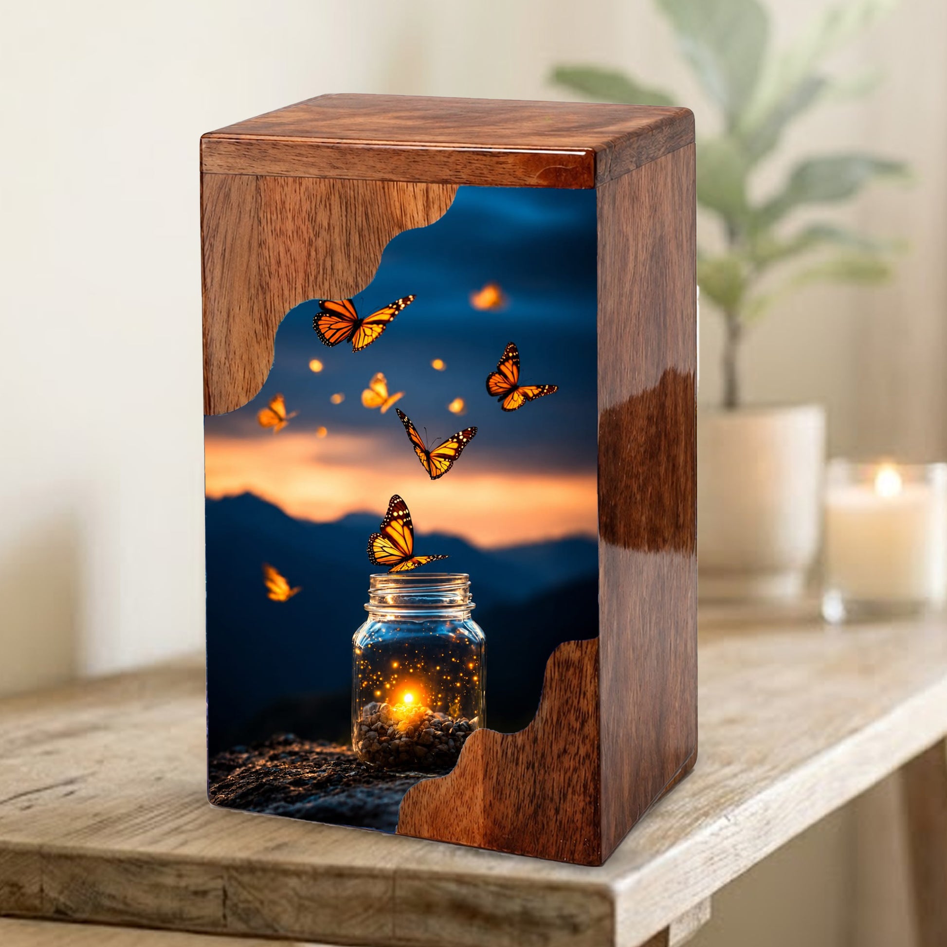Butterfly Wooden Cremation Urn – Wooden Urn for Human Ashes |