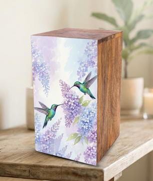 Green Humming Bird Urn For Ashes - Floral Hummingbird Keepsake Urns For Adults