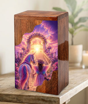 Angel Heaven Gate Wooden Cremation Urn – Heavenly Garden Memorial Wooden Urn for Human Ashes