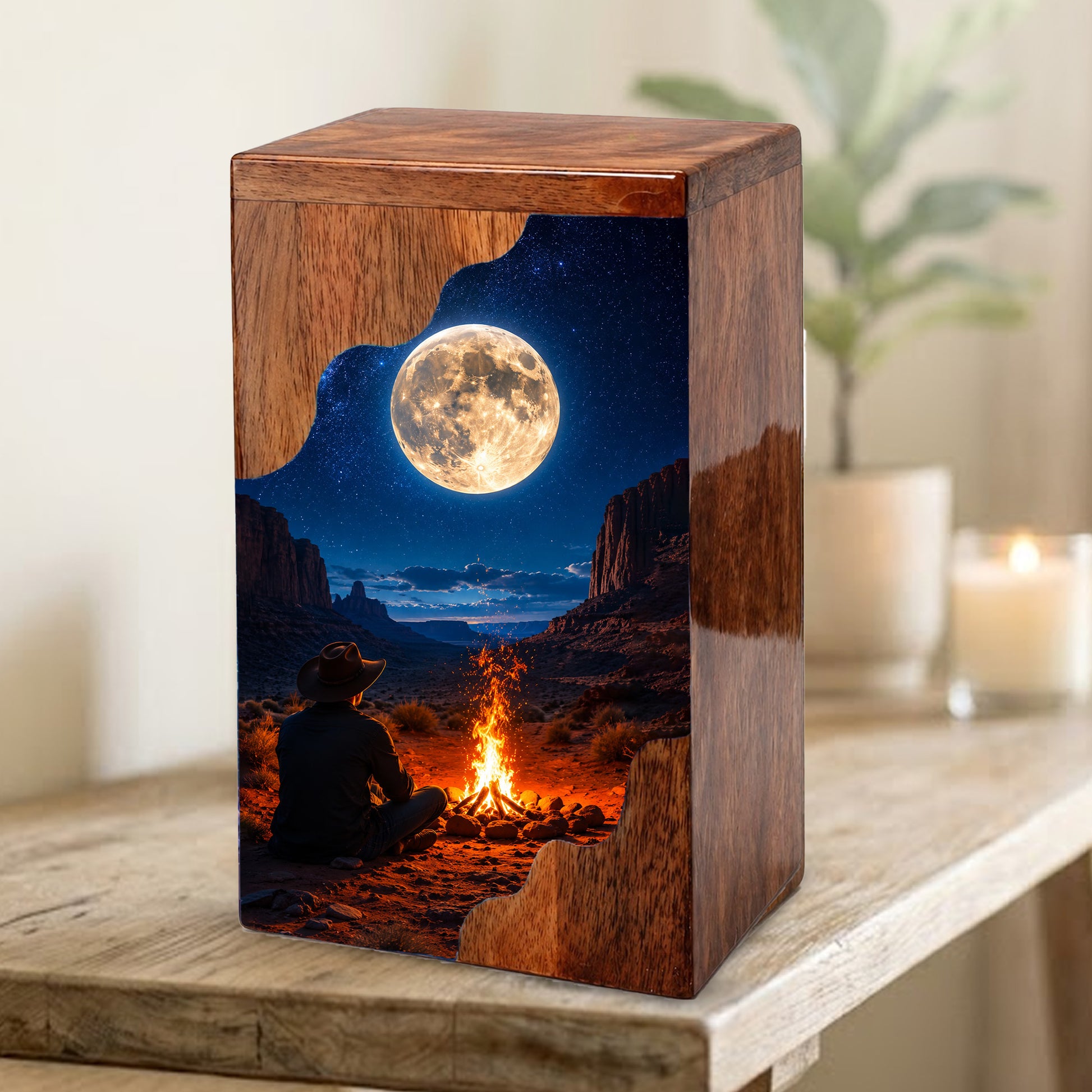 Cowboy Wooden Cremation Urn for Human Ashes – Personalized Western Memorial Urn