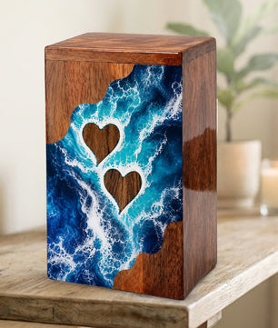 Ocean Heart Wooden Cremation Urn – Wooden Urn for Human Ashes