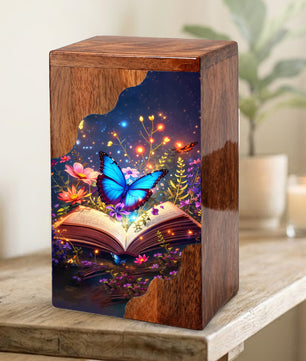 Wooden Cremation Urn – Butterfly Memorial Urn | Book of Memories Wooden Urn for Human Ashes