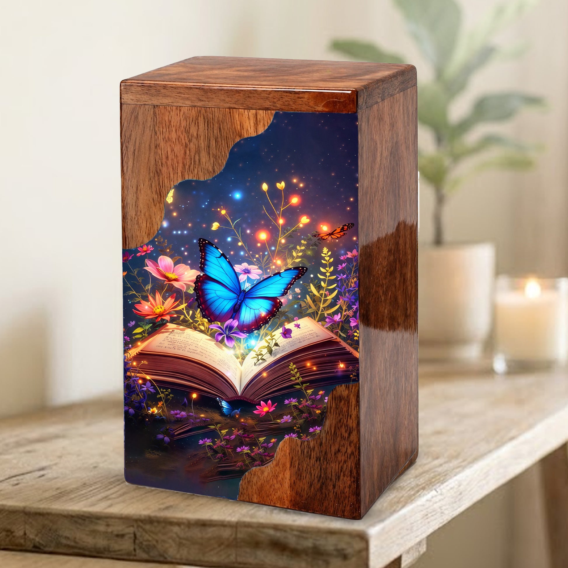 Wooden Cremation Urn – Butterfly Memorial Urn | Book of Memories Wooden Urn for Human Ashes