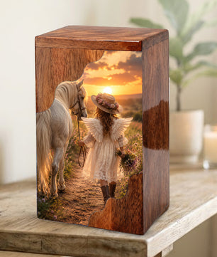 Angel Horse Wooden Cremation Urn – Memorial Urn for Human Ashes