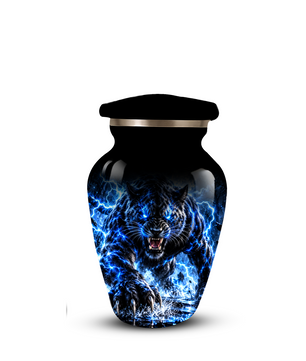 Black Panther Cremation Urn for Ashes, Blue Lightning Big Cat Urn for Human Ashes