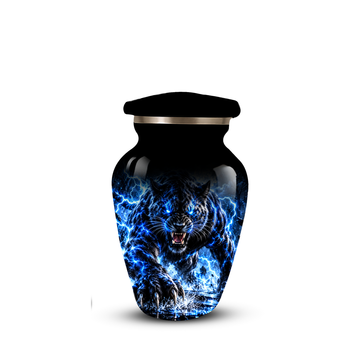 Black Panther Cremation Urn for Ashes, Blue Lightning Big Cat Urn for Human Ashes