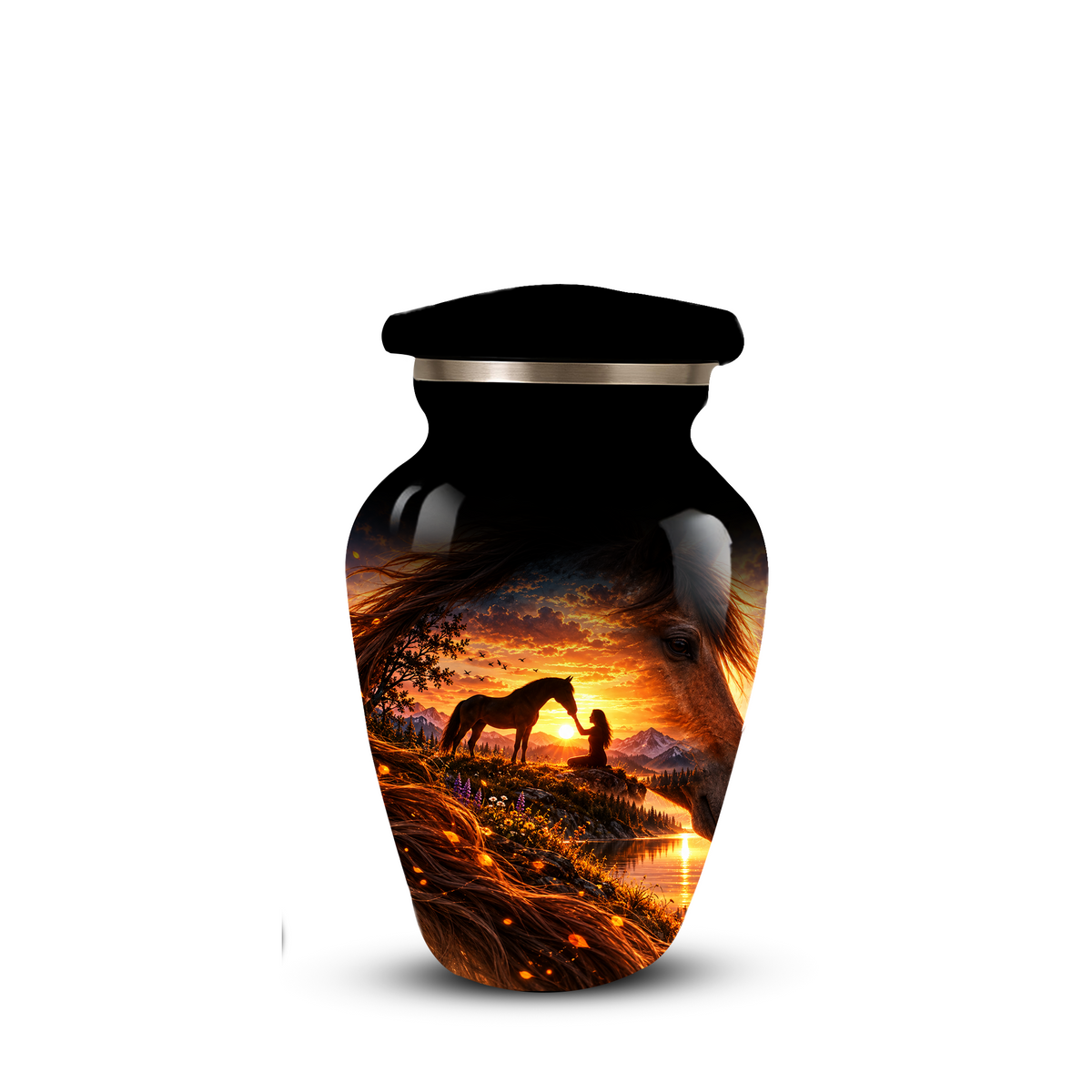 Personalized Adult Cremation Urn for Ashes, Custom Memorial Urn, Horse Sunset Artwork, Adult Urn