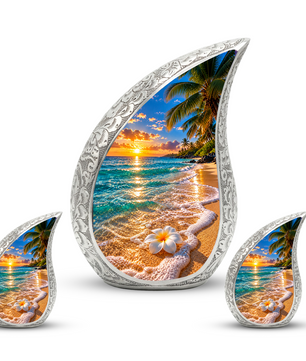 Beach Cremation Urn for Ashes, Tropical Ocean Memorial Urn, Sunset Beach Adult Urn, Personalized Coastal Cremation Urn