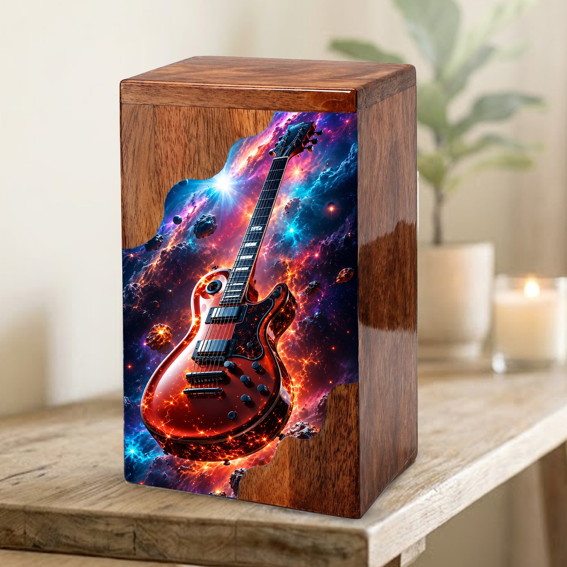 Guitar Wooden Cremation Urn – Wooden Urn for Human Ashes