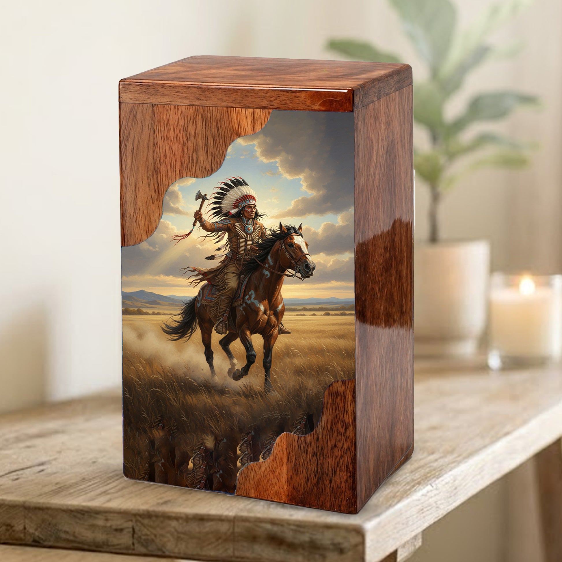 Western Cremation Urn for Dad – Custom Wooden Memorial Urn Box for Ashes