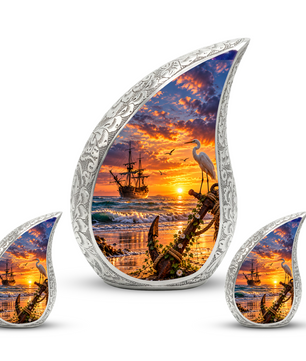 Nautical Cremation Urn for Adult Ashes, Ocean Sunset Memorial Urn, Ship and Anchor Urn, Coastal Urn for Dad