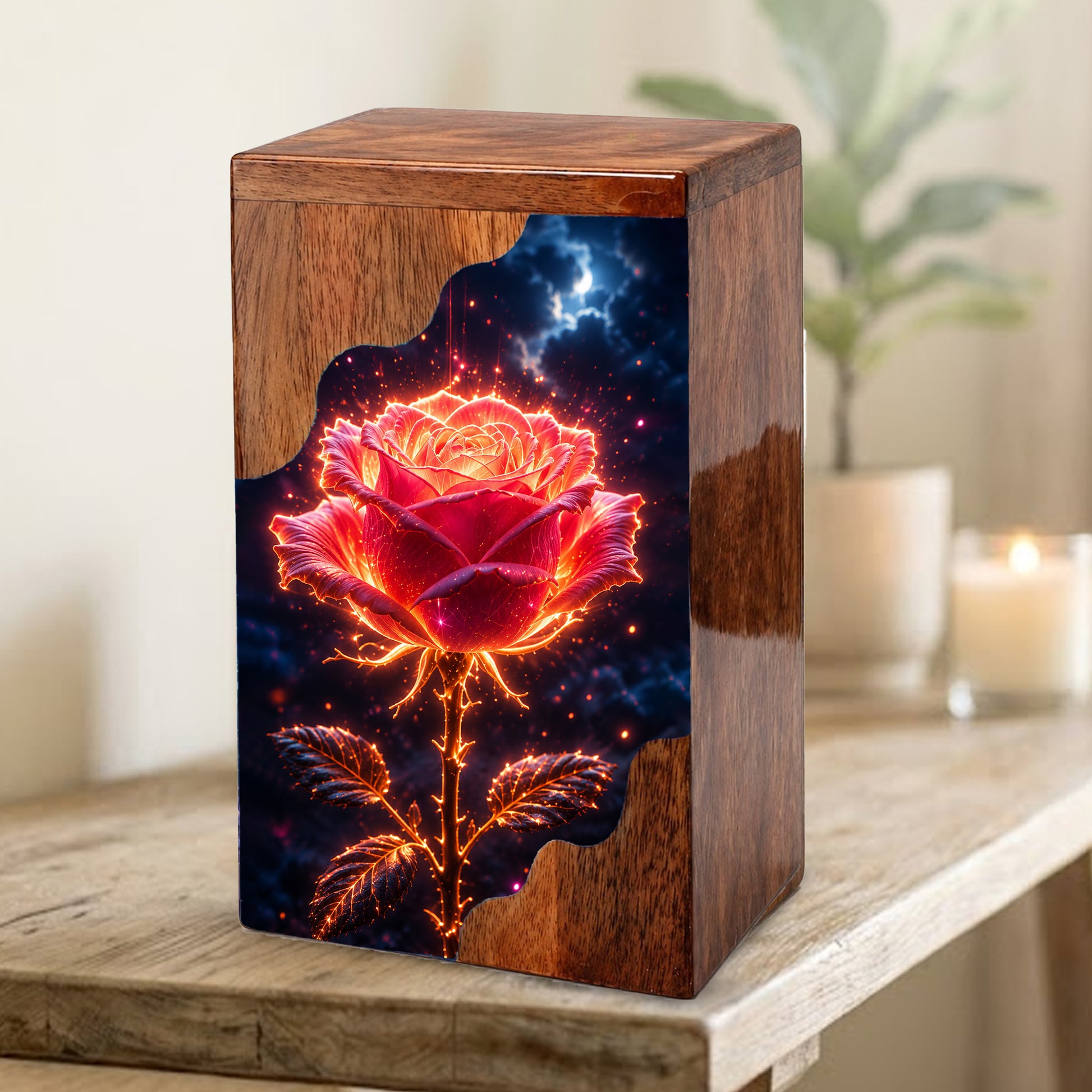 Rose Wooden Cremation Urn for Mom – Custom Memorial Wooden Urn for Human Ashes