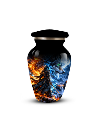 Personalized Adult Cremation Urn for Ashes, Fire and Ice Wolf Warrior Memorial Urn, Custom Aluminum Urn