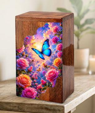 Butterfly Wooden Cremation Urn – Butterfly Memorial Urn for Human Ashes