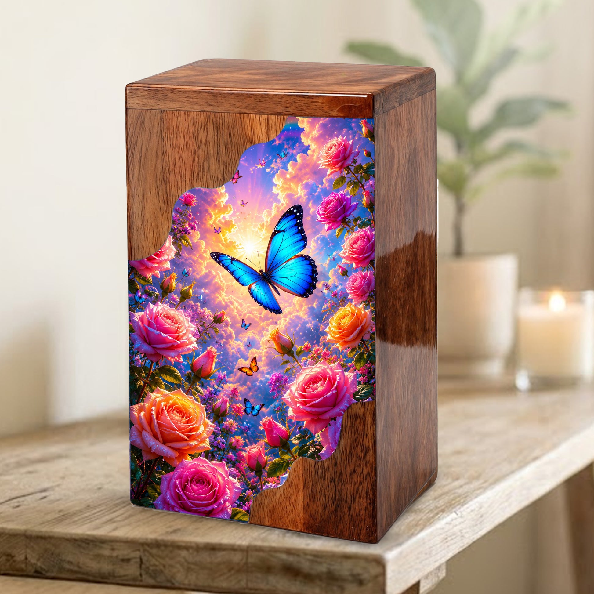 Butterfly Wooden Cremation Urn – Butterfly Memorial Urn for Human Ashes