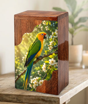 Parrot Wooden Cremation Urn – Personalized Memorial Urn for Human Ashes | Bird Memorial Wooden Urn