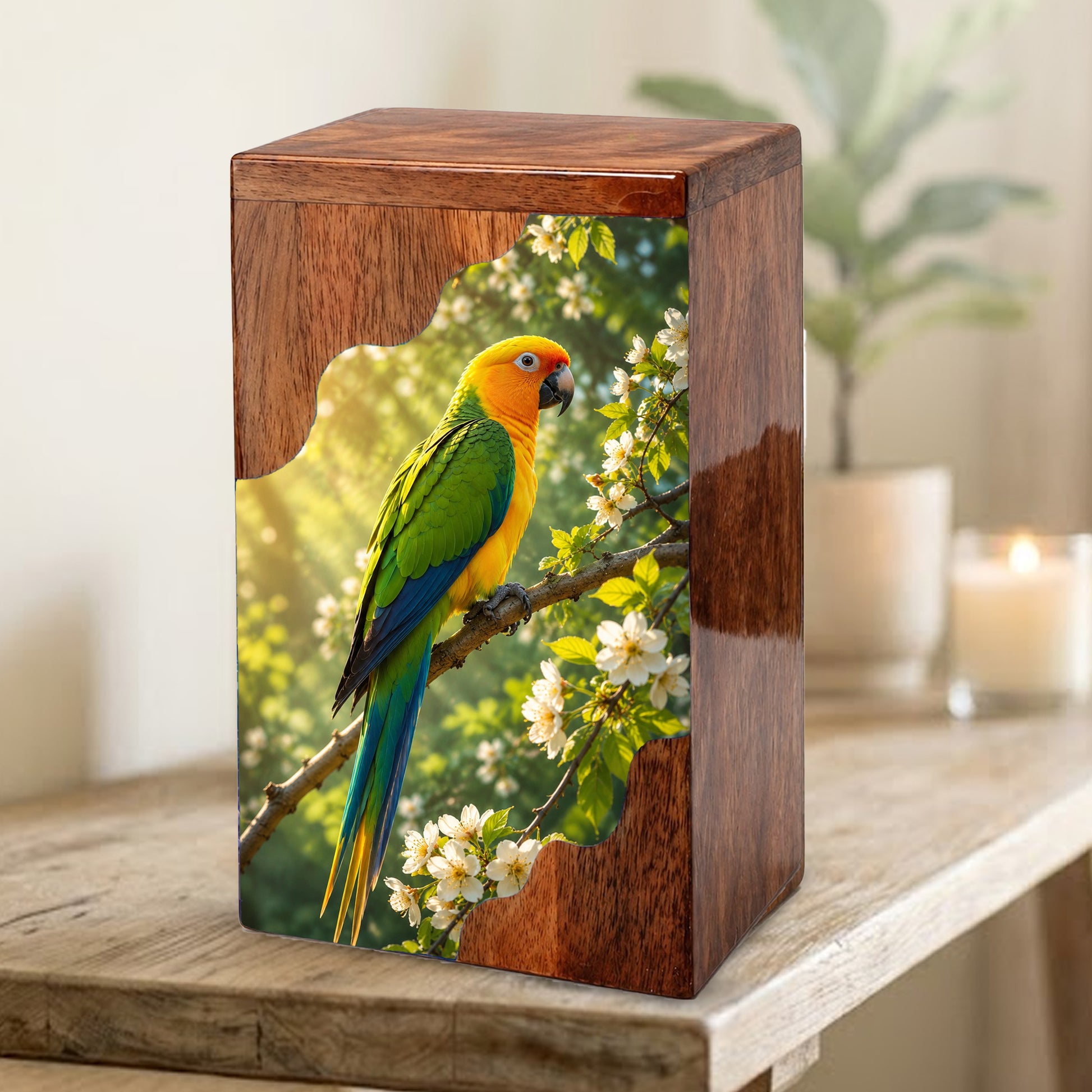 Parrot Wooden Cremation Urn – Personalized Memorial Urn for Human Ashes | Bird Memorial Wooden Urn