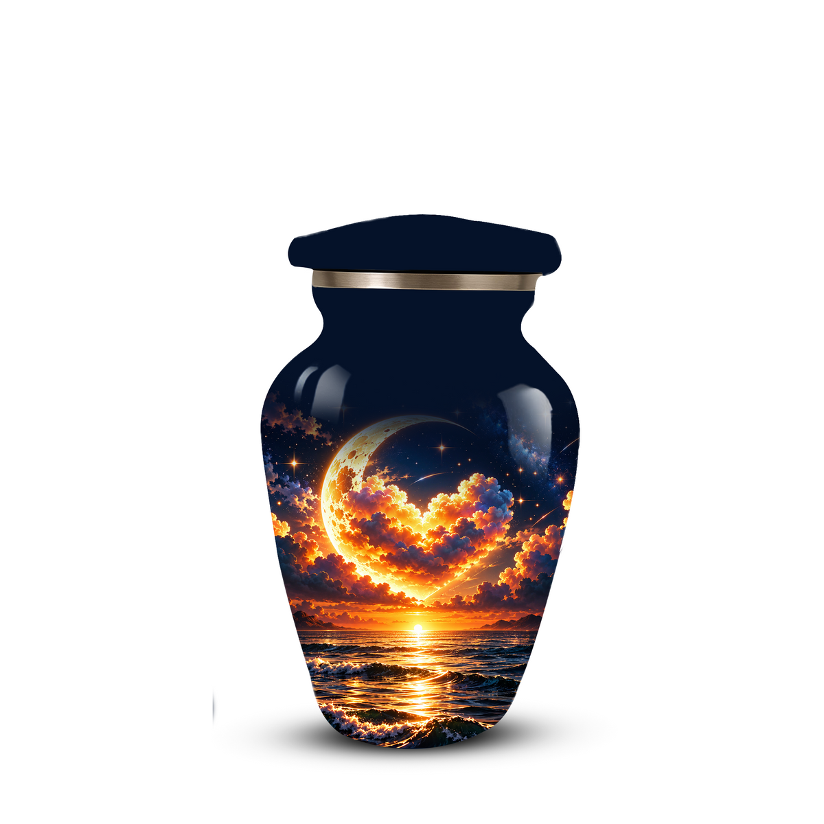 Personalized Adult Cremation Urn for Ashes, Golden Crescent Moon Ocean Memorial Urn, Custom Urn