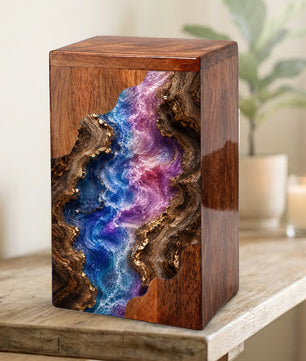 Wooden Abstract River Cremation Urn – Wooden Urn for Human Ashes