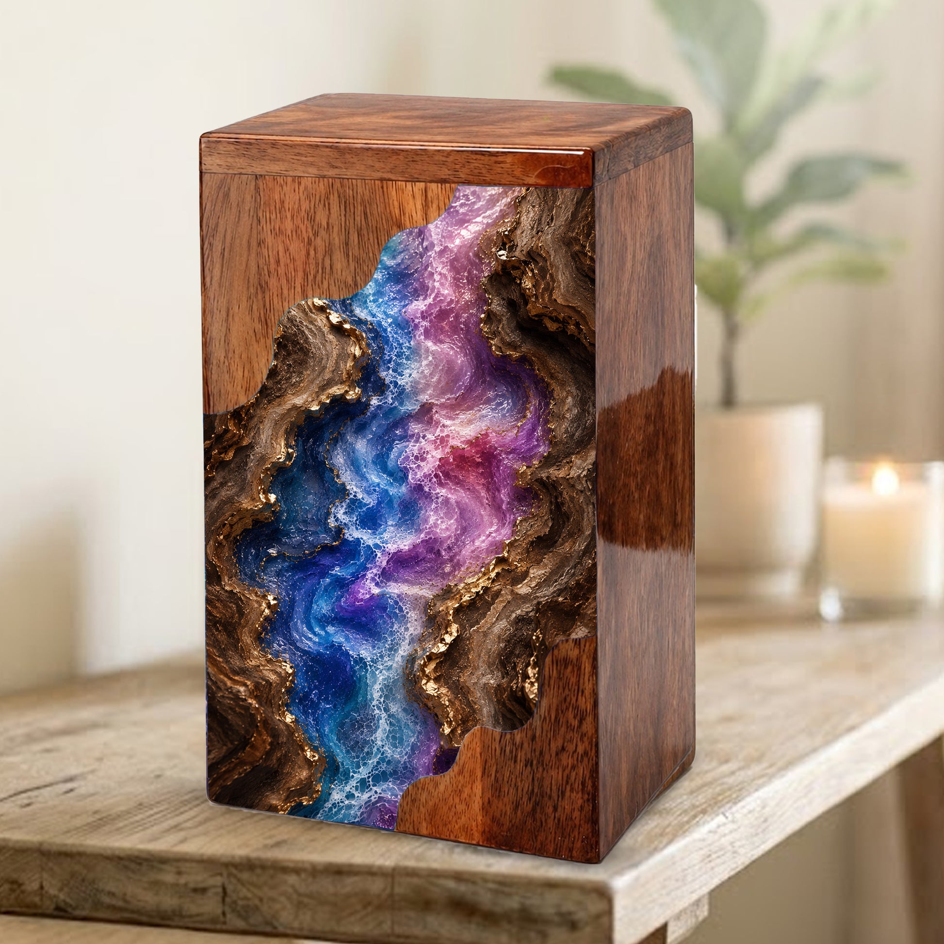 Wooden Abstract River Cremation Urn – Wooden Urn for Human Ashes
