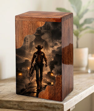 Cowboy Wooden Cremation Urn for Human Ashes | Personalized Western Memorial Urn